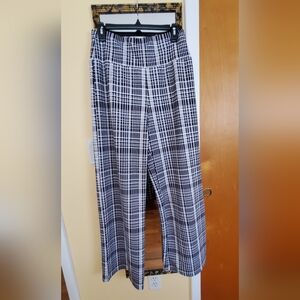 Black and White Plaid Wide-Leg Pants